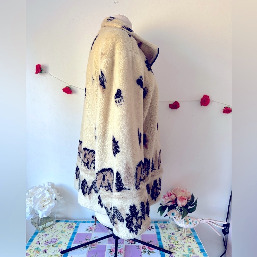 Sweet Vintage Glacier Gear Bear Paw Cream Black Teddy Jacket Coat L XL - Picture 3 of 6